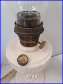 Aladdin Pink Alacite Glass Oil Lamp Swag Drape Design Glossy Finish Brass Burner