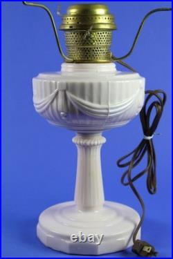 Aladdin Pink Alacite Tall Lincoln Drape Oil Lamp withBrass Electric Burner 1980's