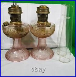 Aladdin Pink Lincoln Drape Oil Lamp with Chimney Shade Set of 2