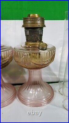 Aladdin Pink Lincoln Drape Oil Lamp with Chimney Shade Set of 2