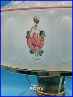 Aladdin Pink Lincoln Drape Table Oil Lamp with Rose Shade and Brass Trim