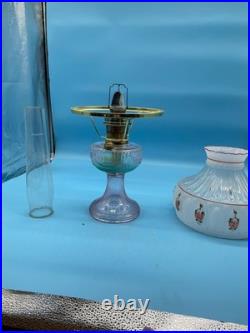 Aladdin Pink Lincoln Drape Table Oil Lamp with Rose Shade and Brass Trim