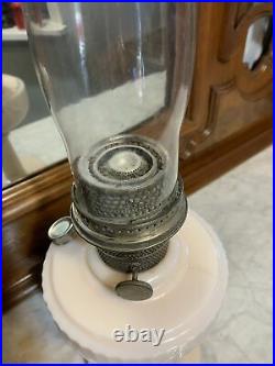 Aladdin Pink Milk Glass and Original Chimney Model B Oil or Kerosene Lamp