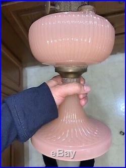 Aladdin Pink Moonstone Vertique B-87 Glass Kerosene Lamp Made In 1938