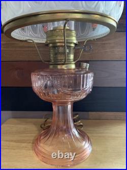Aladdin Pink Short Lincoln Drape Electric Table Lamp With Chimney / Shade