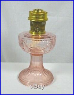 Aladdin Pink Short Lincoln Drape Oil Lamp, Model 23 Brass Burner