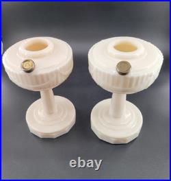 Aladdin Pink Tint Alacite Tall Lincoln Drape Oil Lamp Base Lot of 2 No Burner