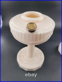 Aladdin Pink Tint Alacite Tall Lincoln Drape Oil Lamp Base Lot of 2 No Burner