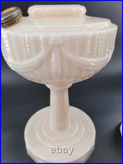 Aladdin Pink Tint Alacite Tall Lincoln Drape Oil Lamp Base Lot of 2 No Burner