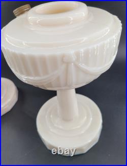 Aladdin Pink Tint Alacite Tall Lincoln Drape Oil Lamp Base Lot of 2 No Burner