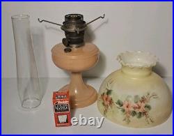 Aladdin Pink Venetian Glass Oil Lamp with NuType Model B Burner Complete