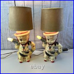 Aladdin Plastics Lamp Set Lil Cowboy Faux Suede Fabric Shade Vintage Decor
