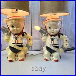 Aladdin Plastics Lamp Set Lil Cowboy Faux Suede Fabric Shade Vintage Decor