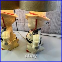 Aladdin Plastics Lamp Set Lil Cowboy Faux Suede Fabric Shade Vintage Decor