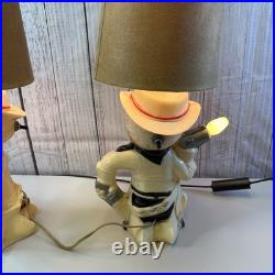 Aladdin Plastics Lamp Set Lil Cowboy Faux Suede Fabric Shade Vintage Decor
