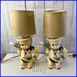 Aladdin Plastics Lamp Set Lil Cowboy Faux Suede Fabric Shade Vintage Decor