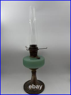 Aladdin Queen Jadite Green & Brass Model B97 WithB Burner & Locking Chimney YEC