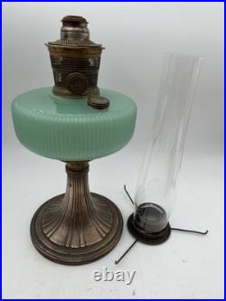 Aladdin Queen Jadite Green & Brass Model B97 WithB Burner & Locking Chimney YEC