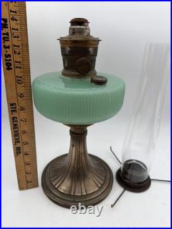 Aladdin Queen Jadite Green & Brass Model B97 WithB Burner & Locking Chimney YEC