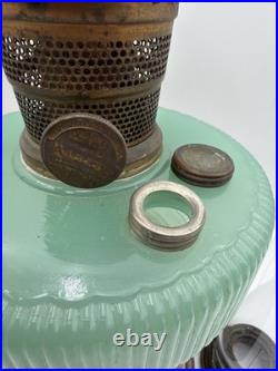 Aladdin Queen Jadite Green & Brass Model B97 WithB Burner & Locking Chimney YEC