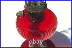 Aladdin Red Beehive, B83, Lamp, Burner, Wick, and Chimney. Has Red Marble Swirl