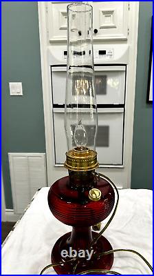 Aladdin Ruby Red #B-83 Beehive Oil Lamp with Electric 3 Way Light See Photos