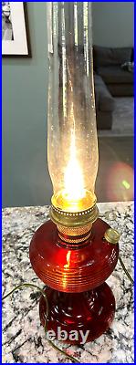 Aladdin Ruby Red #B-83 Beehive Oil Lamp with Electric 3 Way Light See Photos