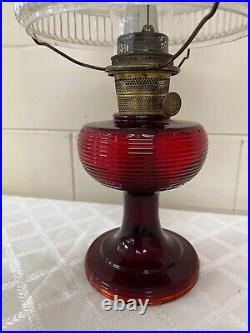 Aladdin Ruby Red Beehive Oil Kerosene Lamp W Shade, Chimney, Bug Screen More