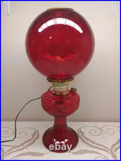 Aladdin Ruby Red Short Lincoln Drape 1980 w Red Optic Ball Shade Electric Burner