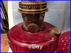 Aladdin Ruby Red Short Lincoln Drape Lamp With Chimney & Shade