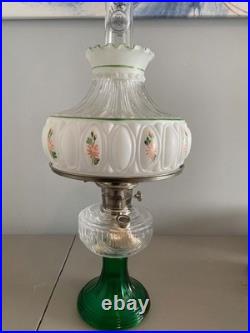 Aladdin Short Lincoln Drape Lamp Clear Crystal Font over Emerald Green Foot