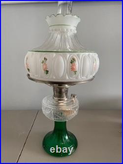 Aladdin Short Lincoln Drape Lamp Clear Crystal Font over Emerald Green Foot