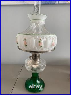 Aladdin Short Lincoln Drape Lamp Clear Crystal Font over Emerald Green Foot