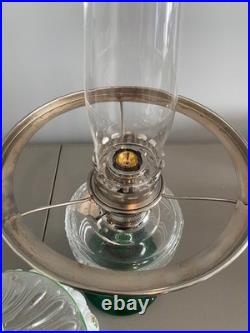 Aladdin Short Lincoln Drape Lamp Clear Crystal Font over Emerald Green Foot