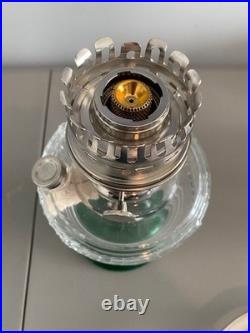 Aladdin Short Lincoln Drape Lamp Clear Crystal Font over Emerald Green Foot