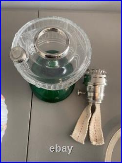 Aladdin Short Lincoln Drape Lamp Clear Crystal Font over Emerald Green Foot