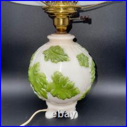 Aladdin Table Lamp with Hurricane Shade Painted Green Oak Leaves Alacite 20