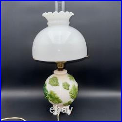 Aladdin Table Lamp with Hurricane Shade Painted Green Oak Leaves Alacite 20