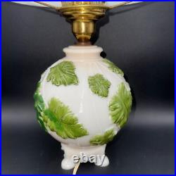 Aladdin Table Lamp with Hurricane Shade Painted Green Oak Leaves Alacite 20