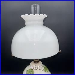 Aladdin Table Lamp with Hurricane Shade Painted Green Oak Leaves Alacite 20