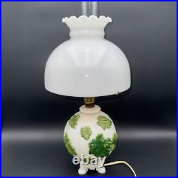Aladdin Table Lamp with Hurricane Shade Painted Green Oak Leaves Alacite 20