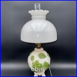 Aladdin Table Lamp with Hurricane Shade Painted Green Oak Leaves Alacite 20