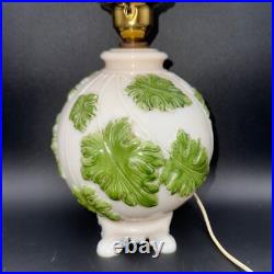 Aladdin Table Lamp with Hurricane Shade Painted Green Oak Leaves Alacite 20