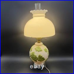 Aladdin Table Lamp with Hurricane Shade Painted Green Oak Leaves Alacite 20