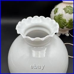 Aladdin Table Lamp with Hurricane Shade Painted Green Oak Leaves Alacite 20