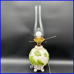 Aladdin Table Lamp with Hurricane Shade Painted Green Oak Leaves Alacite 20