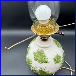 Aladdin Table Lamp with Hurricane Shade Painted Green Oak Leaves Alacite 20