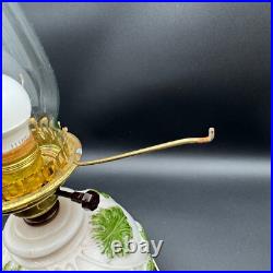 Aladdin Table Lamp with Hurricane Shade Painted Green Oak Leaves Alacite 20