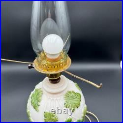 Aladdin Table Lamp with Hurricane Shade Painted Green Oak Leaves Alacite 20