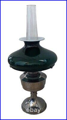 Aladdin Table Oil Lamp, No. 23, Large Student-Style Emeraldite Shade & Chimney